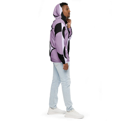 Mens Hooded Windbreaker Jacket - Geometric Lavender and Black Pattern