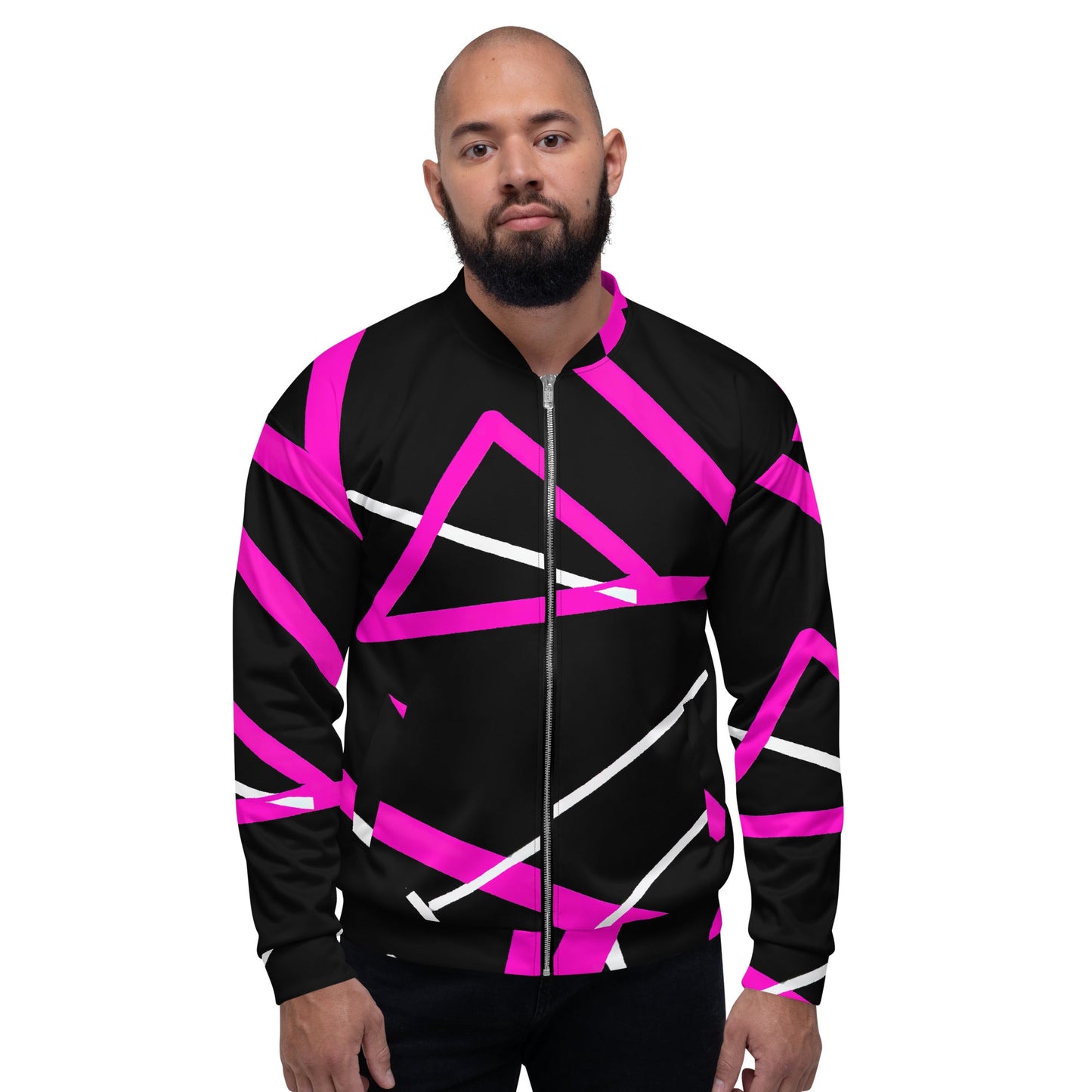 Mens Bomber Jacket - Black and Pink Pattern 3