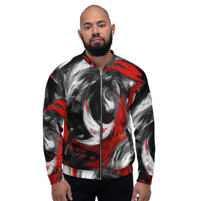 Mens Bomber Jacket - Decorative Black Red White Abstract Seamless 2