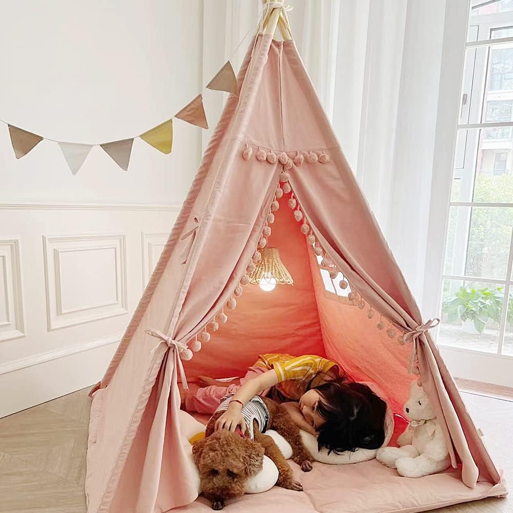 Teepee Tent for Kids with Padded Mat Foldable Tone Play Tents for Girl