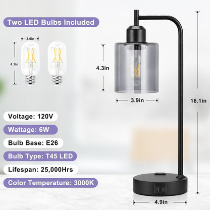 Industrial Touch Bedroom Lamps for Bedrooms Set of 2-3-Way Dimmable