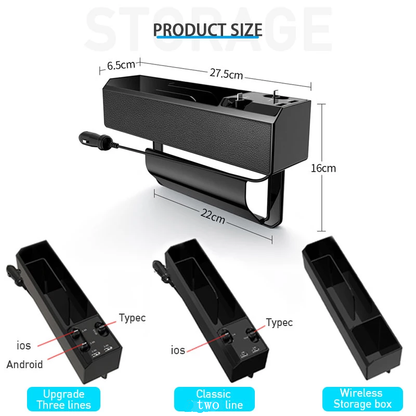 Car Seat Side Organizer with Charger Cable Car Seat Gap Storage Box