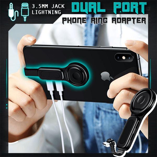 Dual Port Phone Ring Holder Adapter for Lightning Jack Adapter