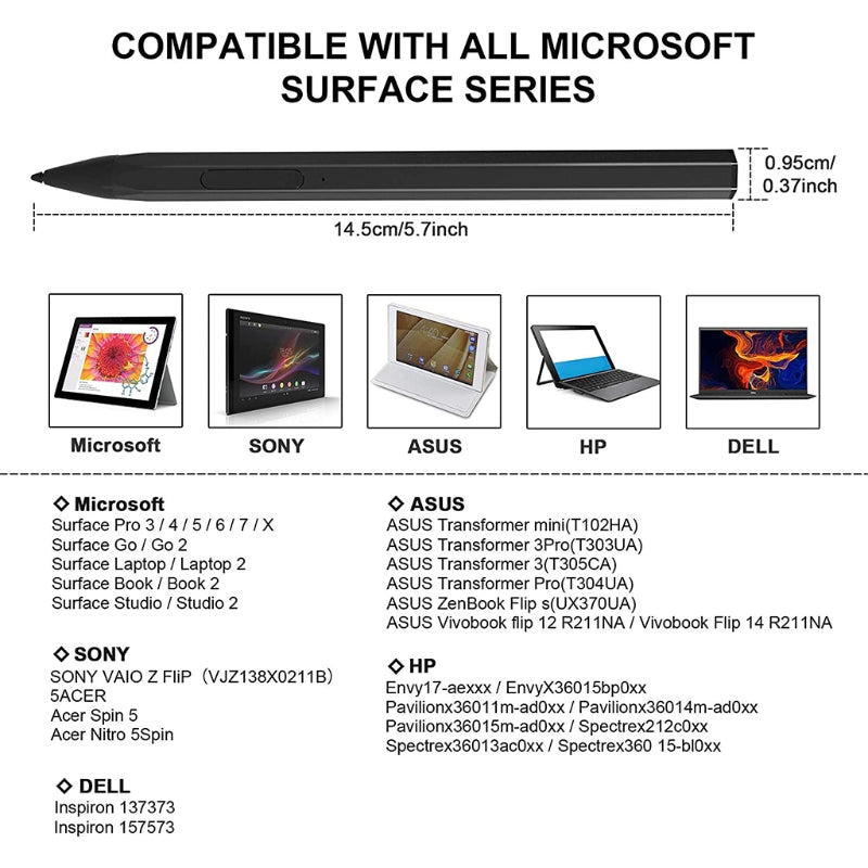 Stylus Pen 4096 Pressure  For Surface Pro 5 6 7 Go Book Laptop