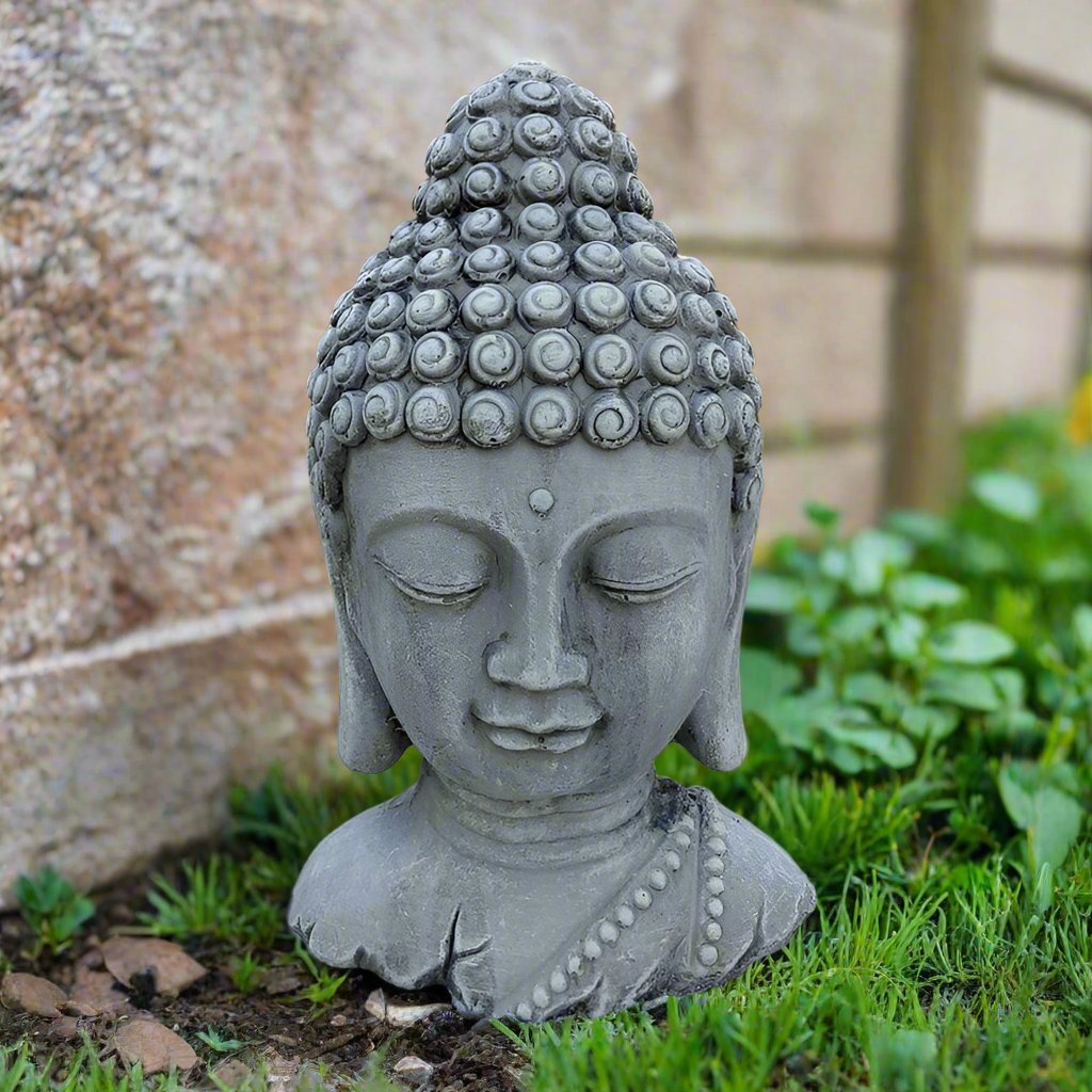 Buddha Head Cement Statue (11" x 4")