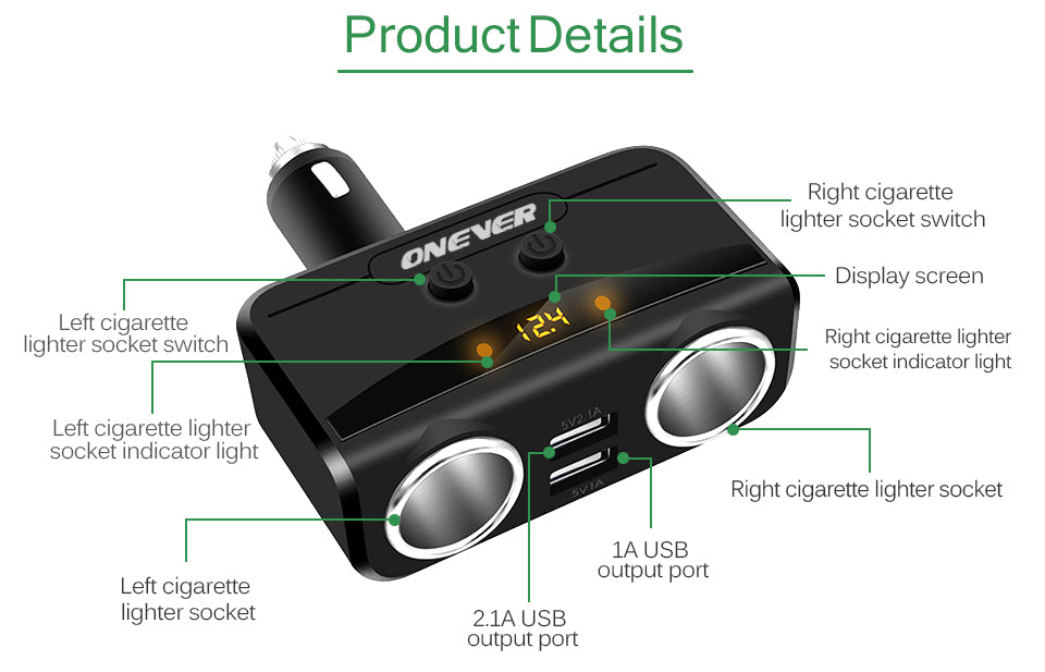 Cigarette Lighter Socket 3.1A Dual USB Car Charger