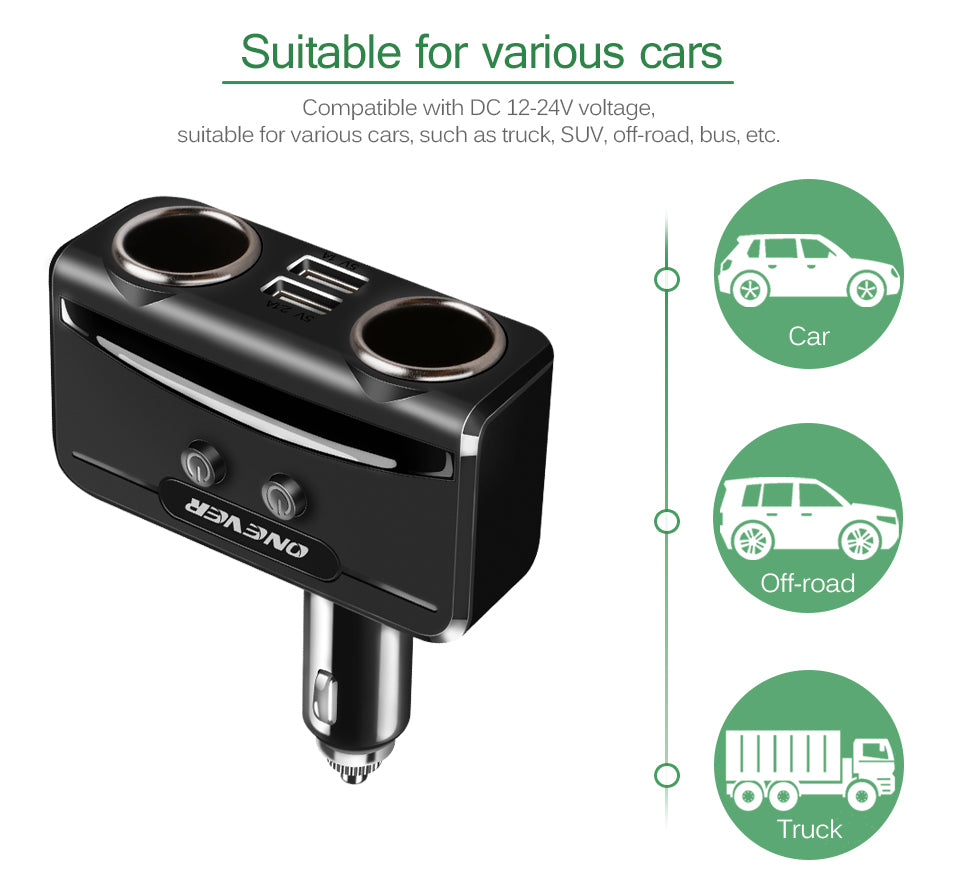 Cigarette Lighter Socket 3.1A Dual USB Car Charger