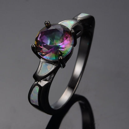 Jewelry Personalized Black Gold White Opal Colorful Ring