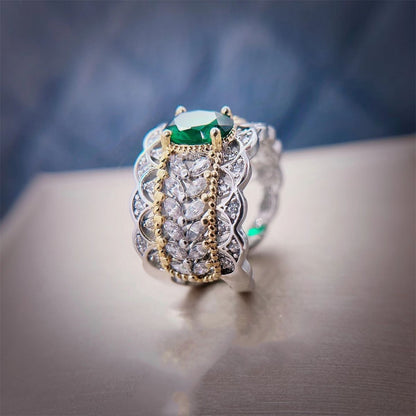 Italian Retro Court Style Hollow Two-color Jewelry Imitation Emerald