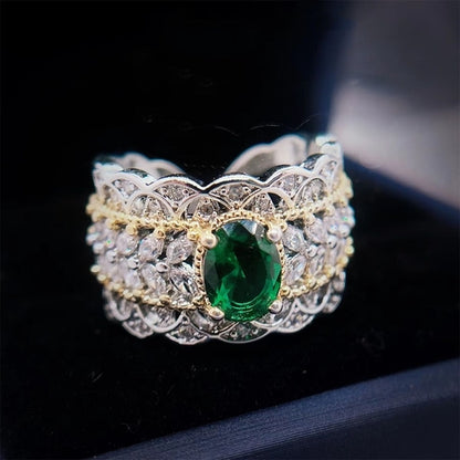 Italian Retro Court Style Hollow Two-color Jewelry Imitation Emerald