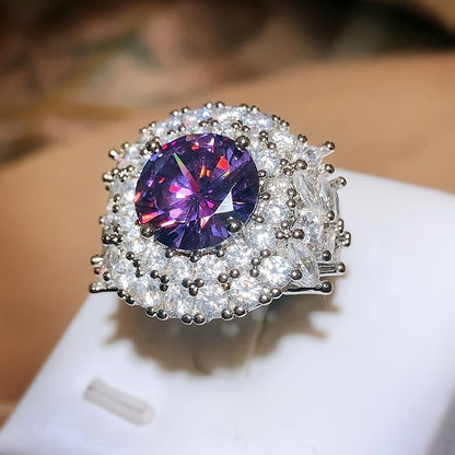 Women's Purple Orchid Zircon Retro Ring Sparkling Ladies Hand Jewelry