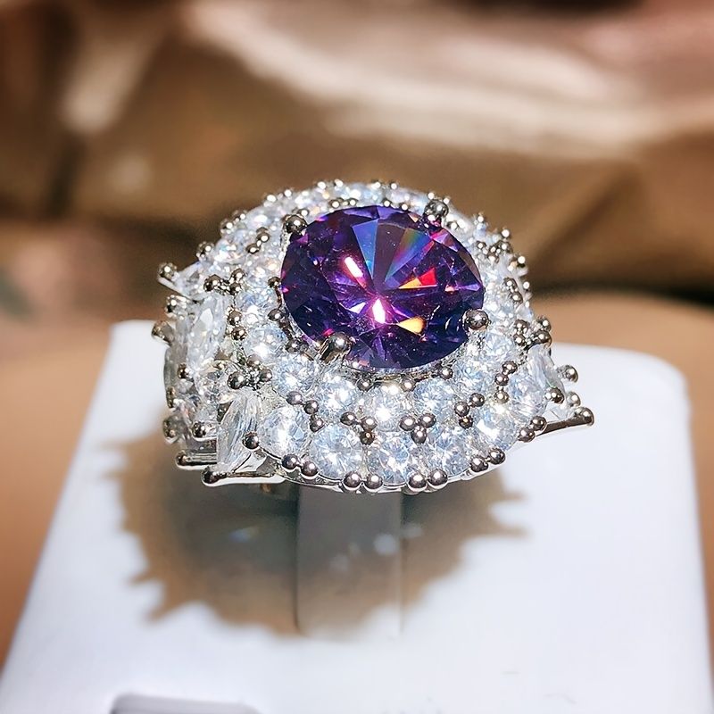 Women's Purple Orchid Zircon Retro Ring Sparkling Ladies Hand Jewelry