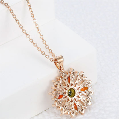 Elegant Temperament Colorful Zircon Flower Women's Pendant Necklace