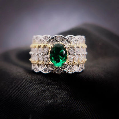 Italian Retro Court Style Hollow Two-color Jewelry Imitation Emerald