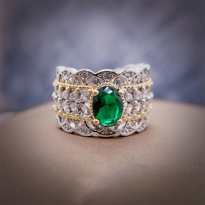 Italian Retro Court Style Hollow Two-color Jewelry Imitation Emerald