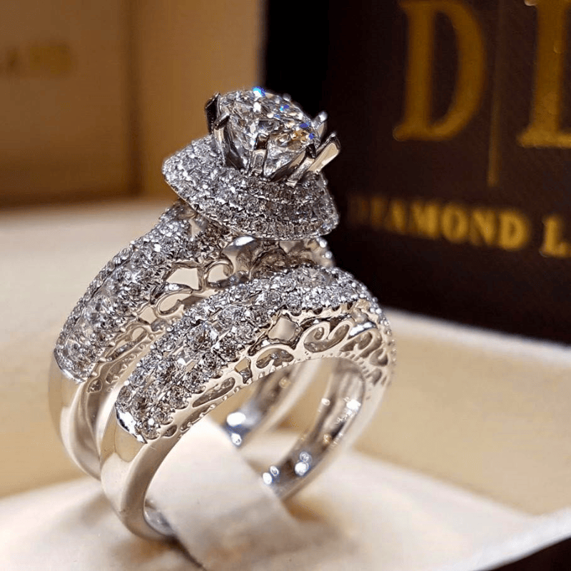 Crystal Female Big Zircon Stone Ring Set Fashion Bridal Wedding Rings