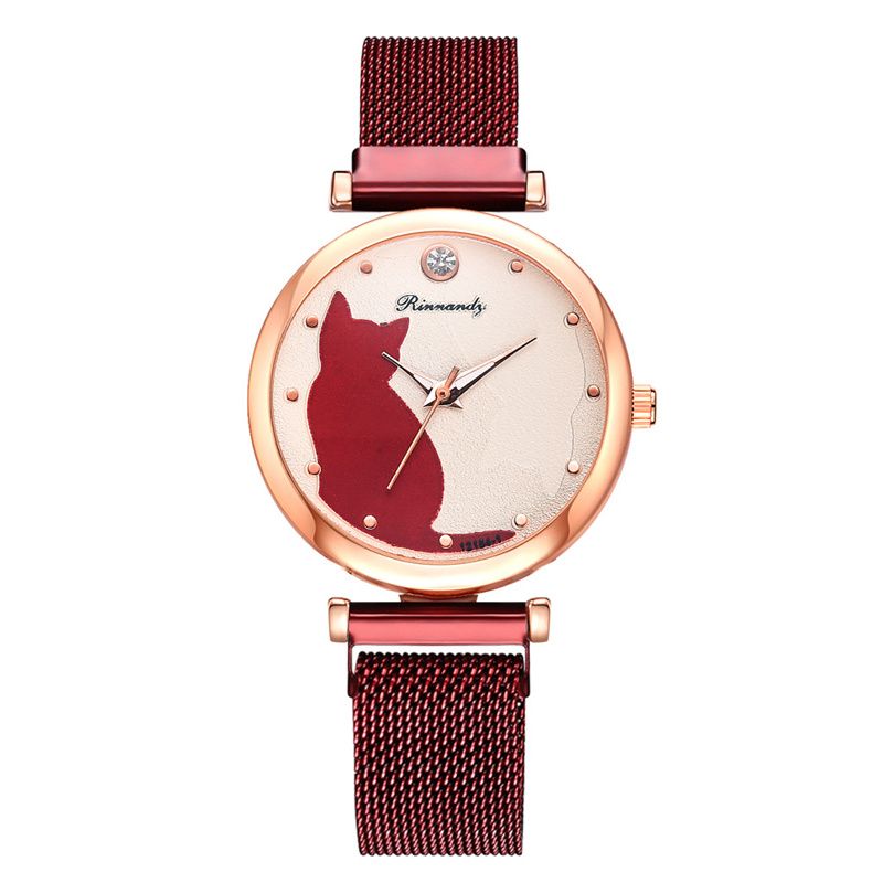 Women Fashion Watches Set 5Pcs Quartz Wristwatch Mesh Belt Cat Dial