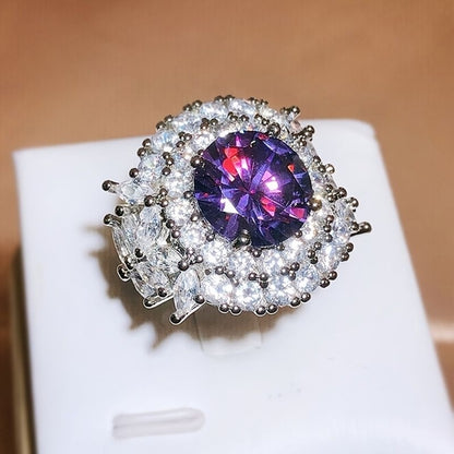 Women's Purple Orchid Zircon Retro Ring Sparkling Ladies Hand Jewelry