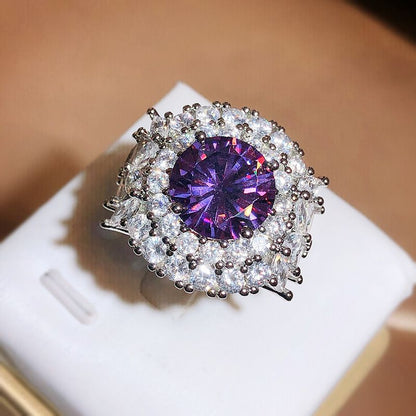 Women's Purple Orchid Zircon Retro Ring Sparkling Ladies Hand Jewelry