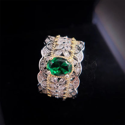 Italian Retro Court Style Hollow Two-color Jewelry Imitation Emerald