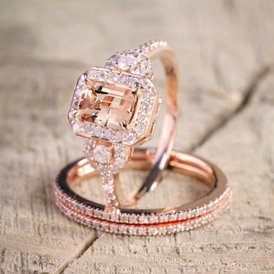 New Product Hot Sale 18k Rose Gold Plated Ring Set, European and