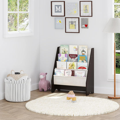 Kids Sling Bookshelf - Kids Magazine Rack with Organizer, Book