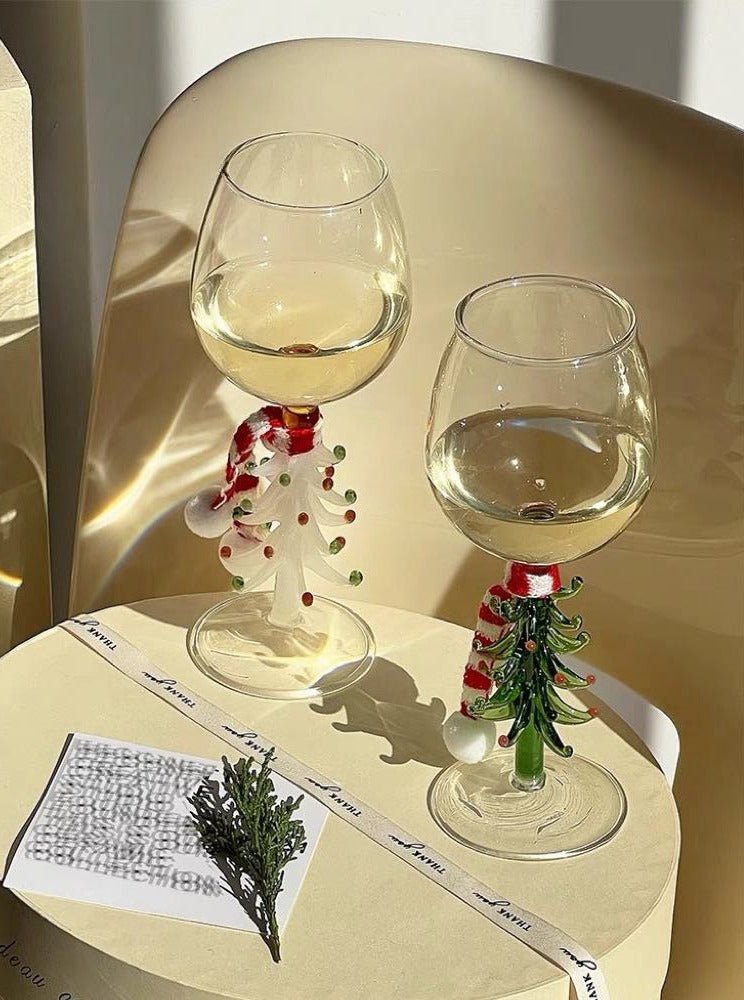 Handblown Christmas Tree Wine Glasses Set of 2 Pcs