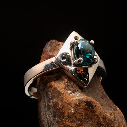 Natural Blue Zircon Ring, handmade silver ring, Diamond shaped