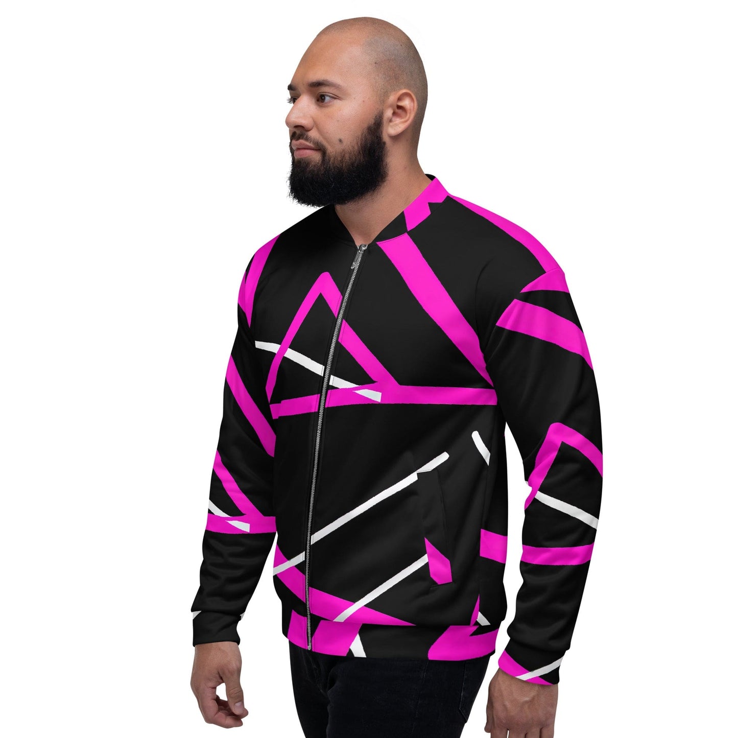 Mens Bomber Jacket - Black and Pink Pattern 3