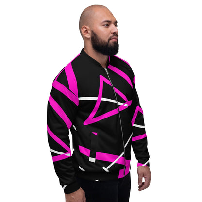 Mens Bomber Jacket - Black and Pink Pattern 3