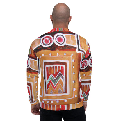 Mens Bomber Jacket - Brown Orange Green Aztec Pattern 2