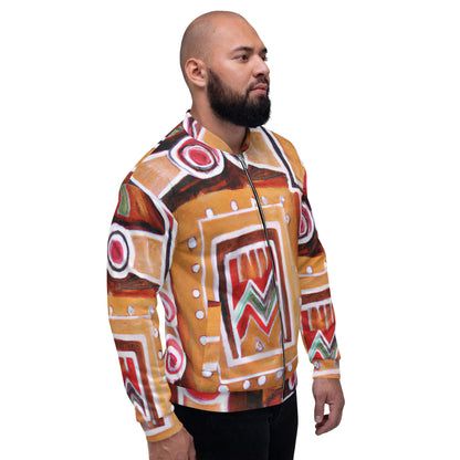 Mens Bomber Jacket - Brown Orange Green Aztec Pattern 2