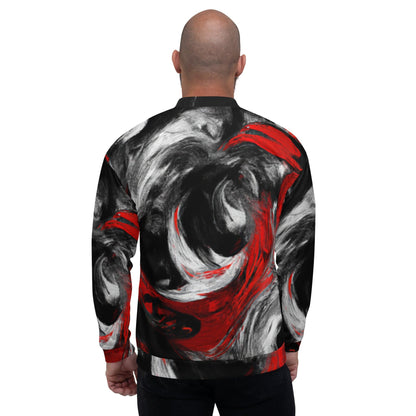 Mens Bomber Jacket - Decorative Black Red White Abstract Seamless 2