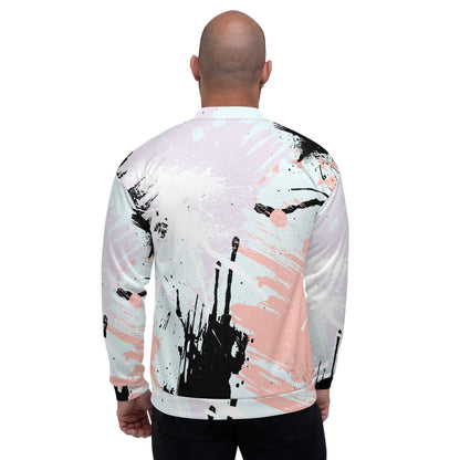 Mens Bomber Jacket - Pink Black Abstract Print