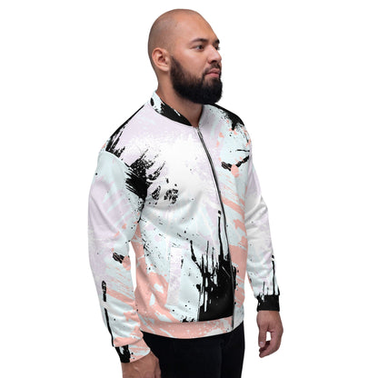 Mens Bomber Jacket - Pink Black Abstract Print