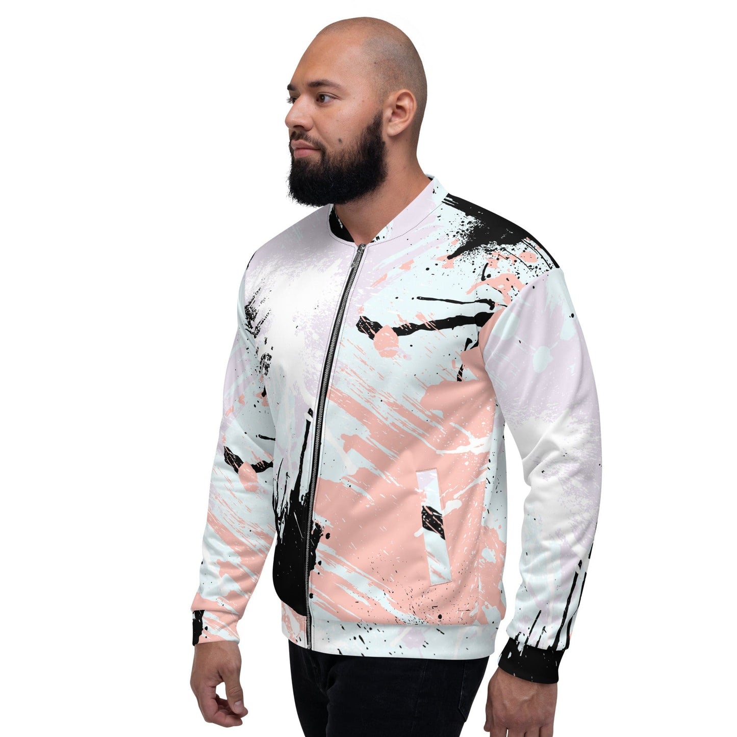 Mens Bomber Jacket - Pink Black Abstract Print