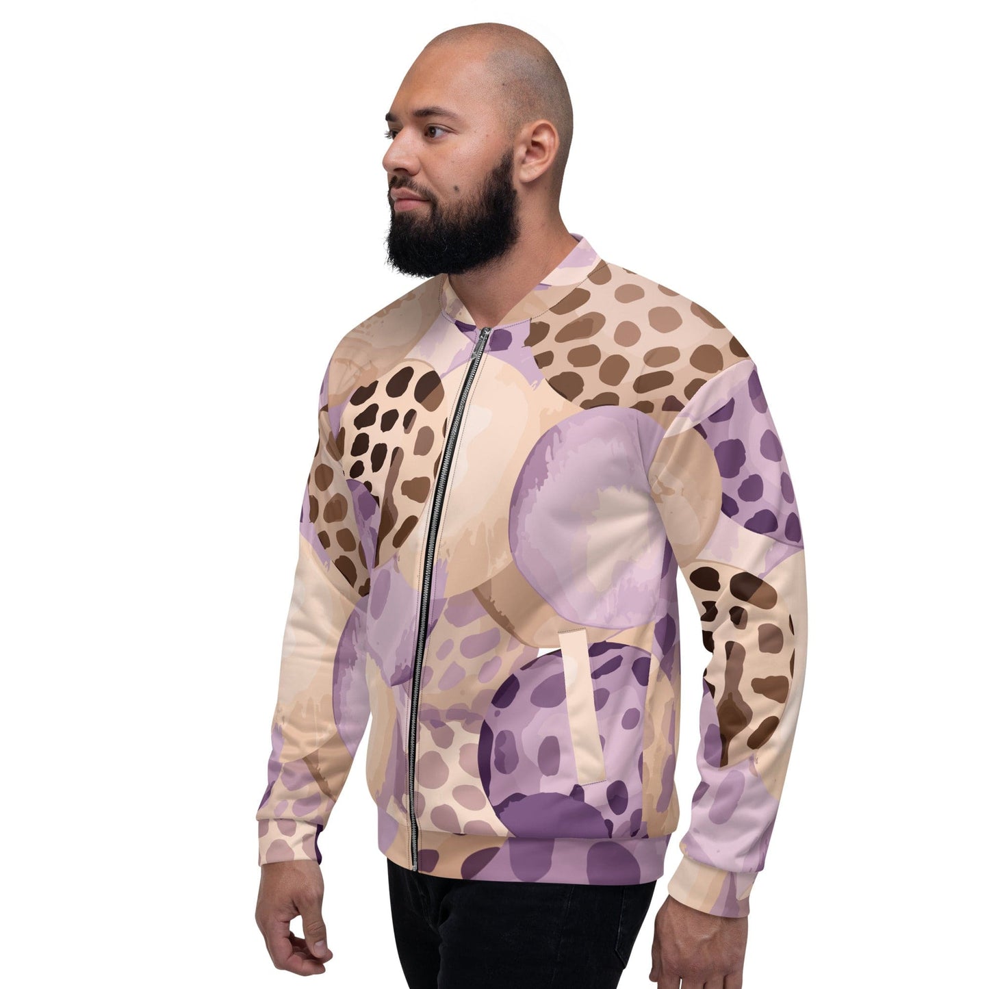 Mens Bomber Jacket - Purple Lavender Spotted Print