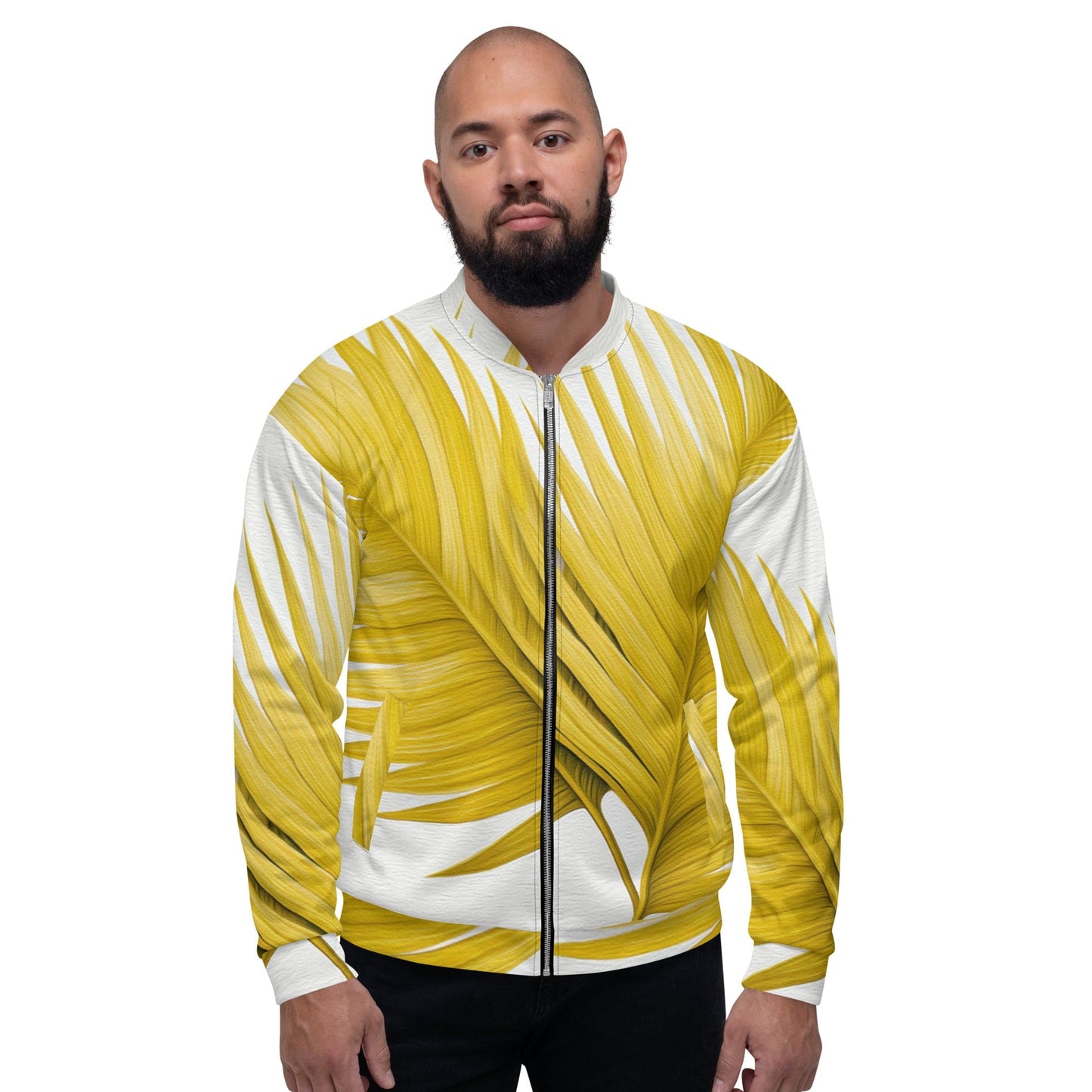 Mens Bomber Jacket - Yellow Palm Leaves 2