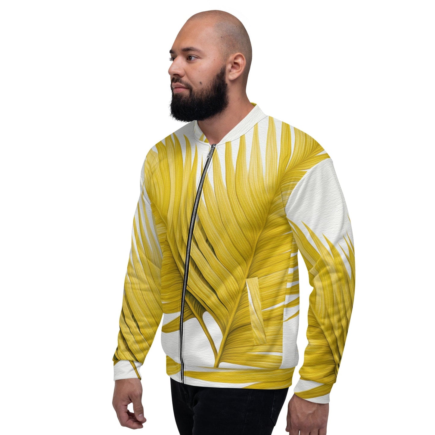 Mens Bomber Jacket - Yellow Palm Leaves 2