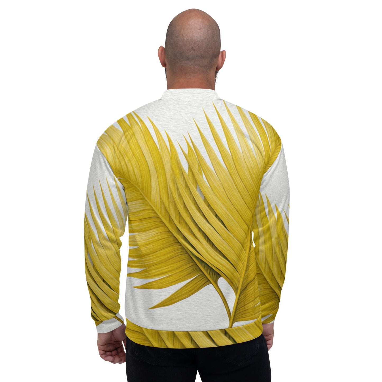 Mens Bomber Jacket - Yellow Palm Leaves 2