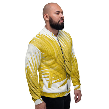 Mens Bomber Jacket - Yellow Palm Leaves 2