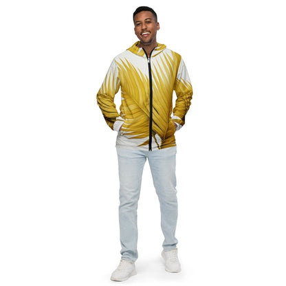 Mens Hooded Windbreaker Jacket - Yellow Palm Leaves