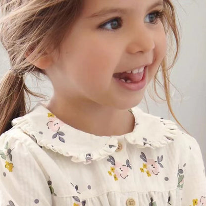 Baby Girl Ditsy Flower Print Pattern Long Sleeve Doll Neck Cute Dress