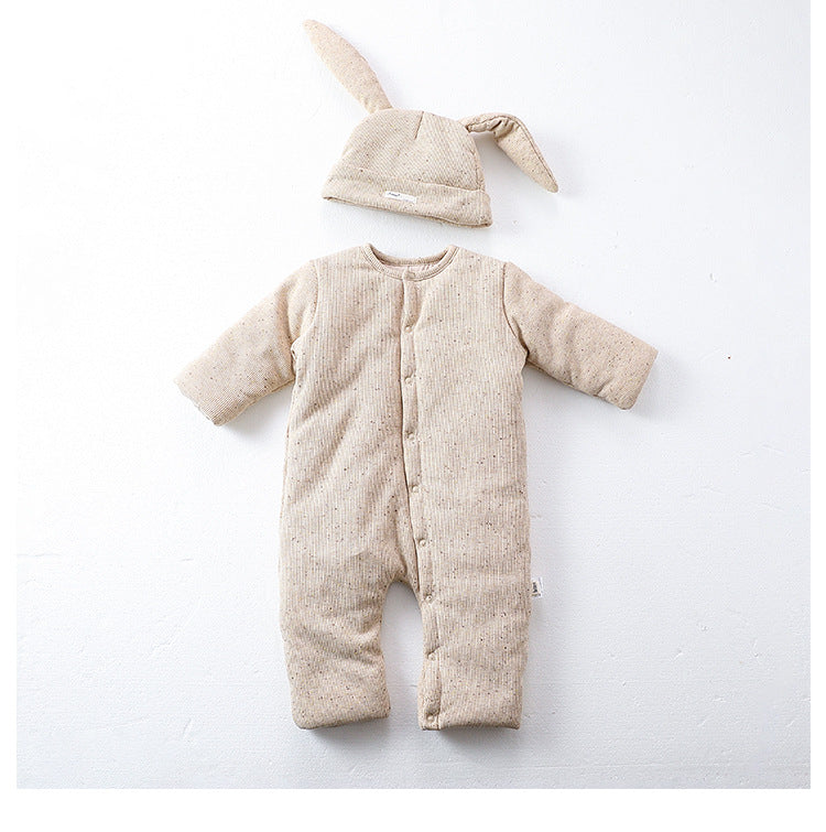 Winter Arrival Unisex Baby’s Padded Oatmeal-colored Long Rompers for