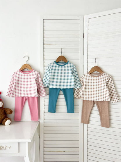 Arrival Spring Baby Girls Long Sleeves Plaid Design Top and Bottom Set