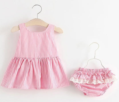 Baby Girl Striped Pattern Dress Combo Short Pants In Sets