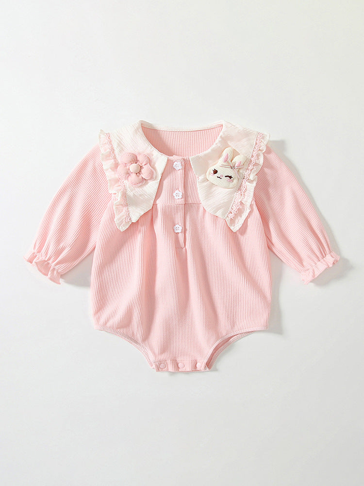 Spring Arrival Baby Girls Flowers and Rabbits Pattern Pink Onesies