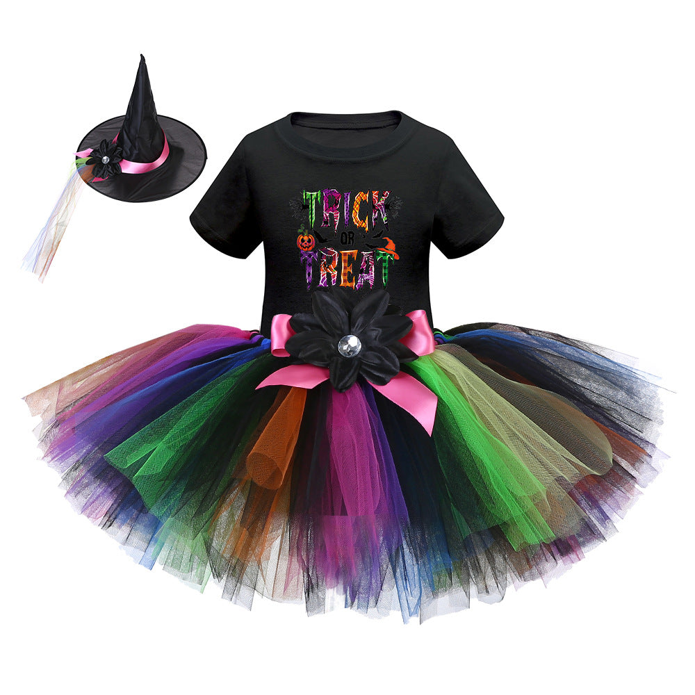 Arrival Girls’ Halloween Costume: Short Sleeves Cartoon Print Witches