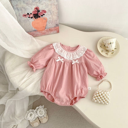 Spring Arrival Baby Girls Long Sleeves Floral Embroidered Collar