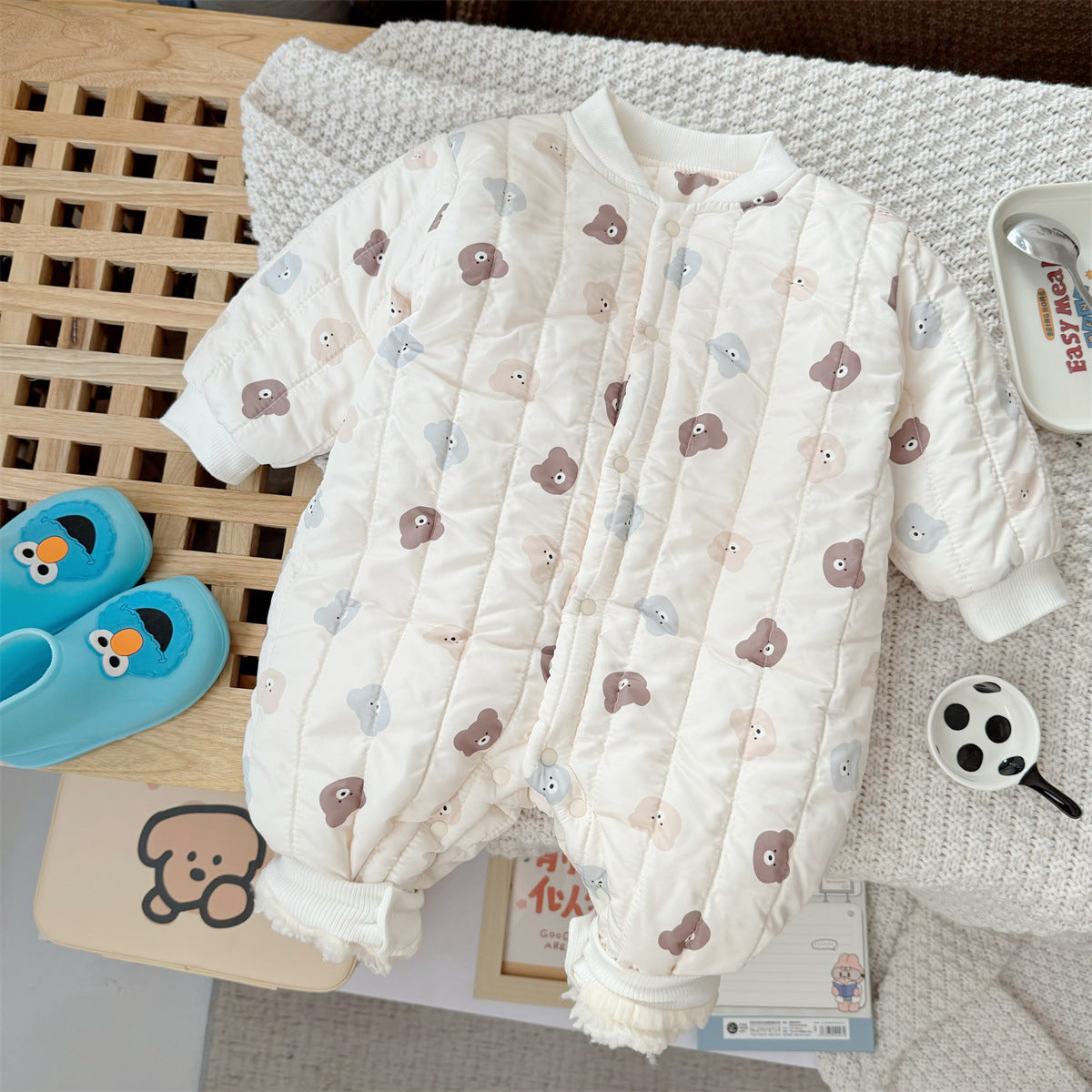 Autumn and Winter Arrival Unisex Baby’s Teddy Printed Fleece-lined and